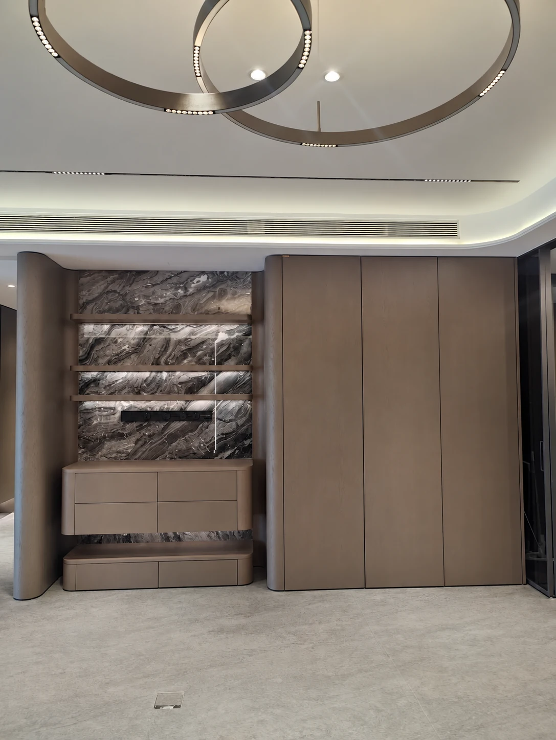 Stone and timber display cabinetry